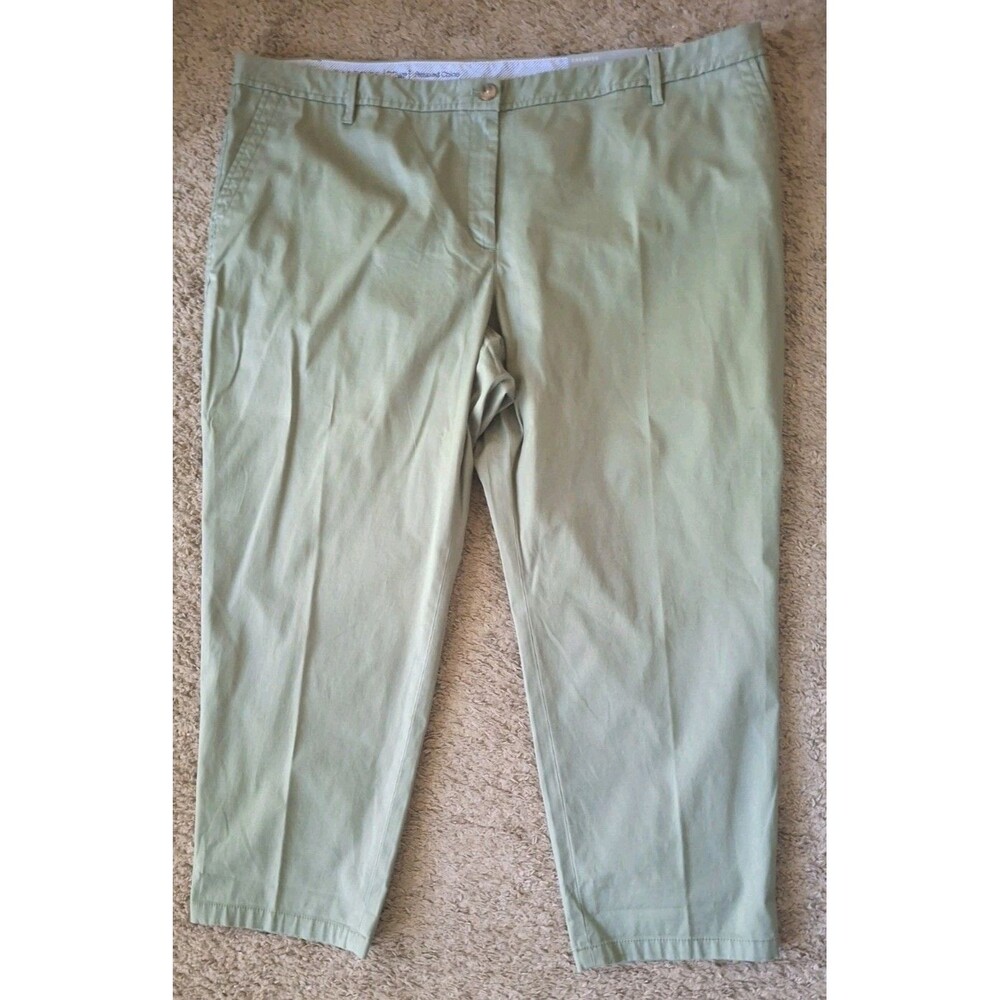 Talbots Relaxed Chino Cropped Pants 22WP Olive Green Mid-Rise Career Preppy New
